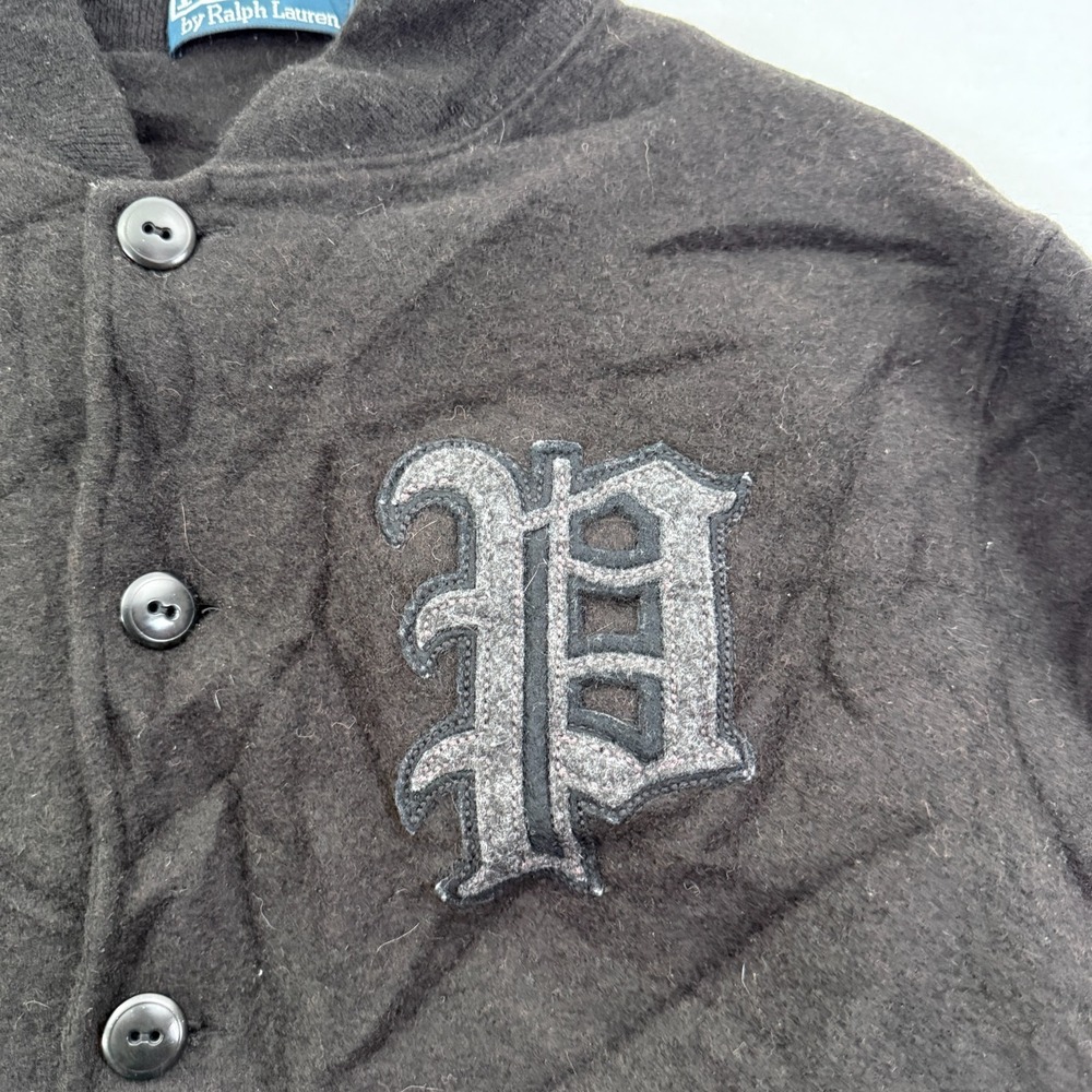 Polo Ralph Lauren Varsity Jacket Mens M Black 100% Wool P Logo Embroidered - Picture 3 of 11